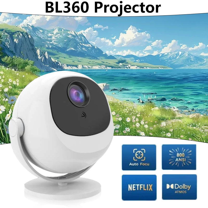 BL360 4K Projector Portable Outdoor Movie WiFi 6 BT5.2 Auto Focus 360° Rotation Android 11